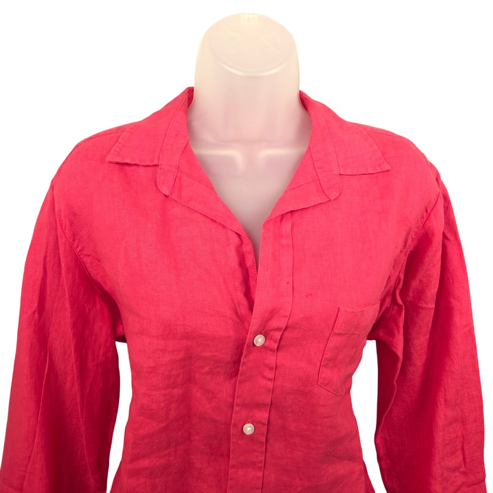 Frank & Eileen Linen Button Down Shirt‎ Long Sleeve Casual Top Pink Small